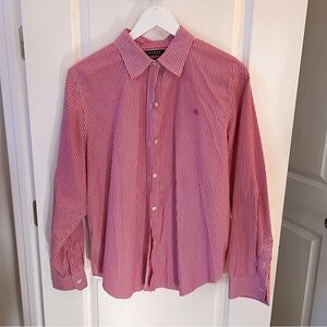 Lauren Ralph Lauren Long Sleeve Pink White Striped Button Shirt Sz S(est-XL tag)